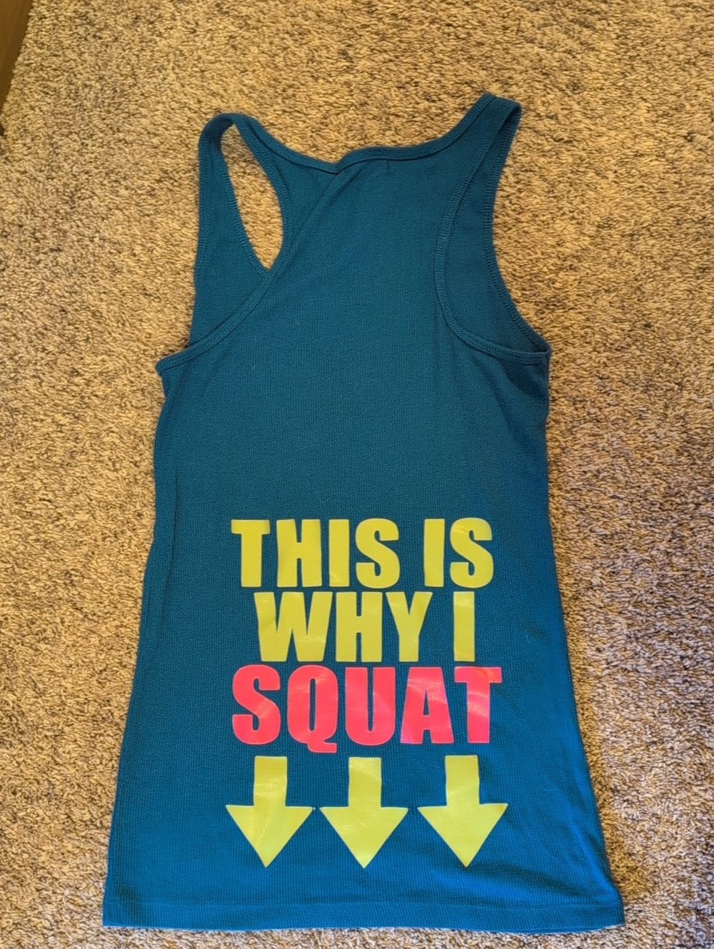 Active Basic Teal Tank Top with Yellow and Pink Graphic
